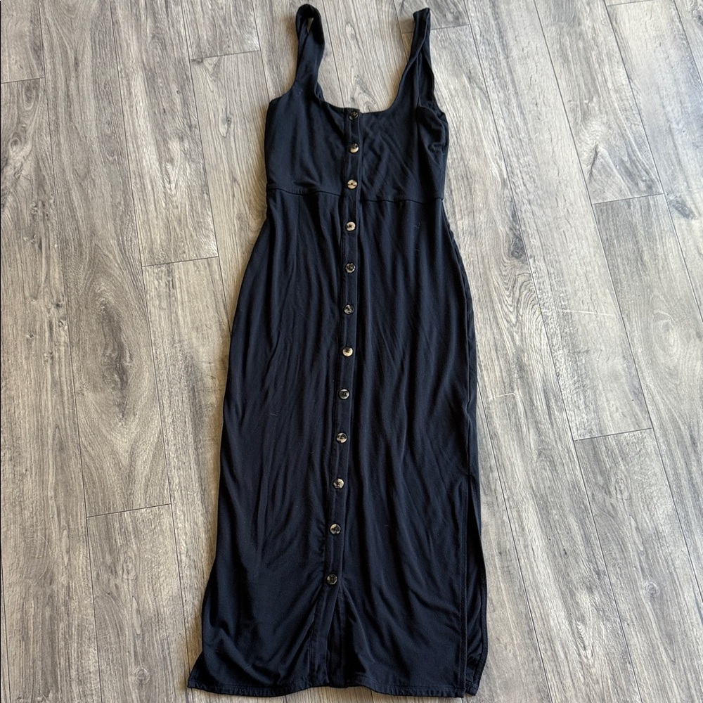 Good American Midnight Black Sleeveless Midi Dress